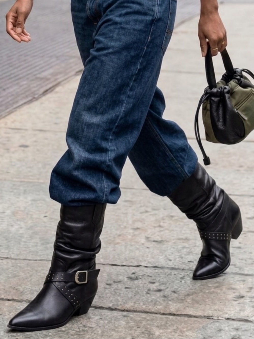Genuine Leather Women's Slouch Boots Black 8.5